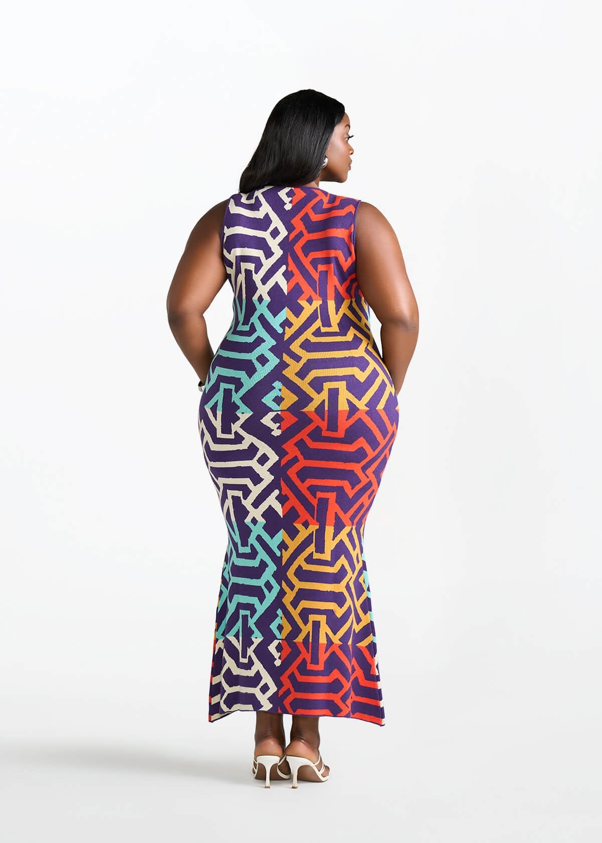 Zolani Women's African Print Knit Dress (Purple Multicolor Tribal) - D'IYANU