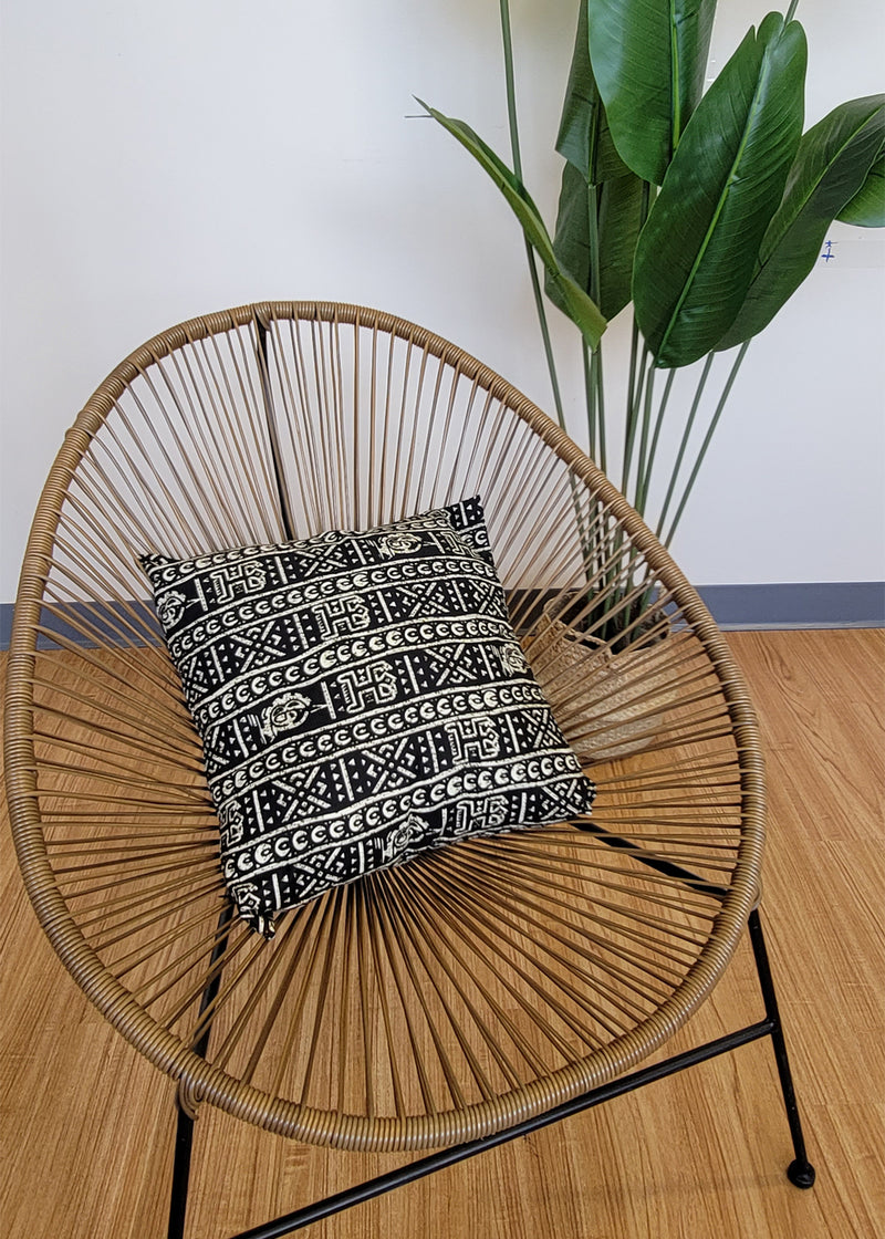 Alafia African Print Throw Pillow-Cover (Black White Tribal)