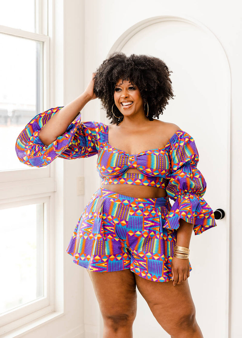Binti Women's African Print Crop Top (Rainbow Kente)