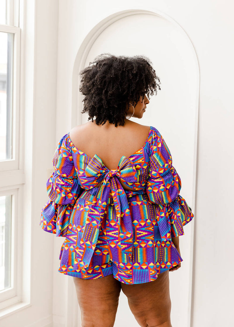 Nafasi Women's African Print Wide Leg Shorts (Rainbow Kente)-Clearance