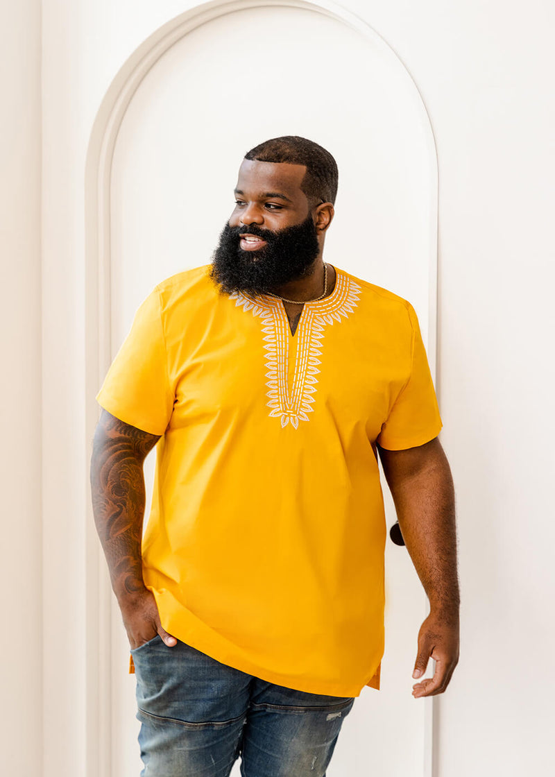 Lubanzi Men's African Embroidered Tunic (Gold)