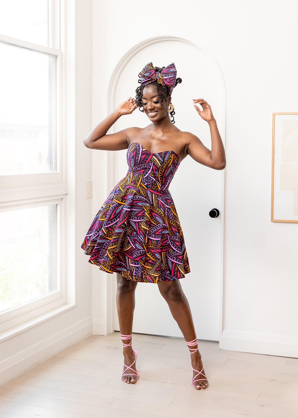 Jioni Women's African Print Corset Dress (Sunset Leaves) - D'IYANU