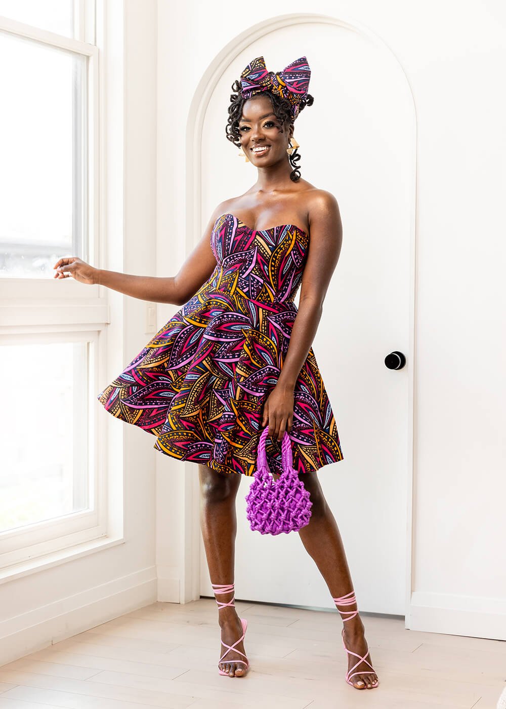 Jioni Women's African Print Corset Dress (Sunset Leaves) - D'IYANU