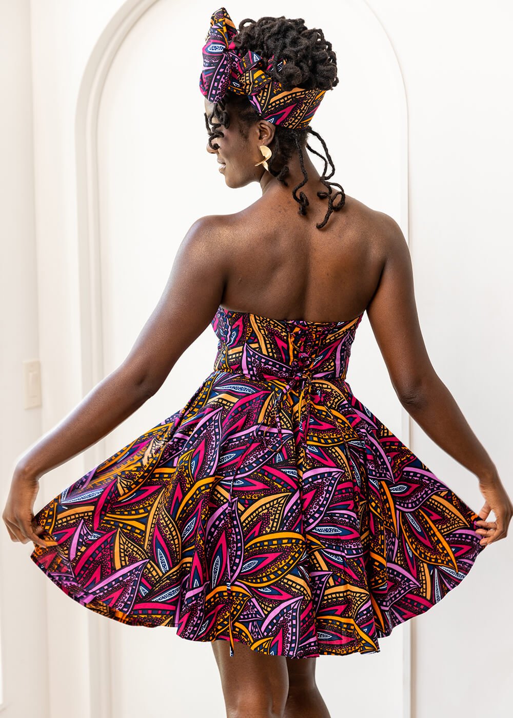 Jioni Women's African Print Corset Dress (Sunset Leaves) - D'IYANU