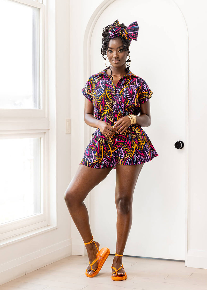 Nafasi Women's African Print Wide Leg Shorts (Sunset Leaves)