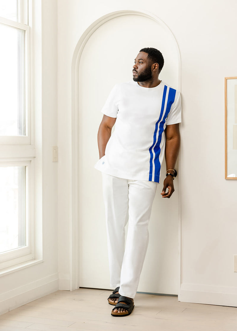 Azi Men's African Short Sleeve Tunic (White)