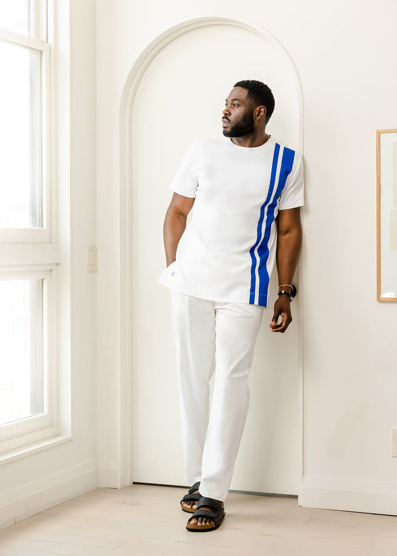 Azi Men's African Short Sleeve Tunic (White)-Clearance – D'IYANU