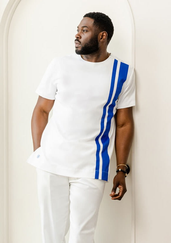 Azi Men's African Short Sleeve Tunic Shirt (White)-Clearance