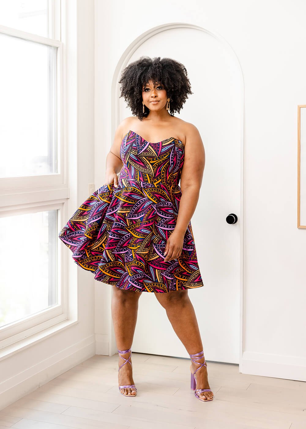 Jioni Women's African Print Corset Dress (Sunset Leaves) - D'IYANU