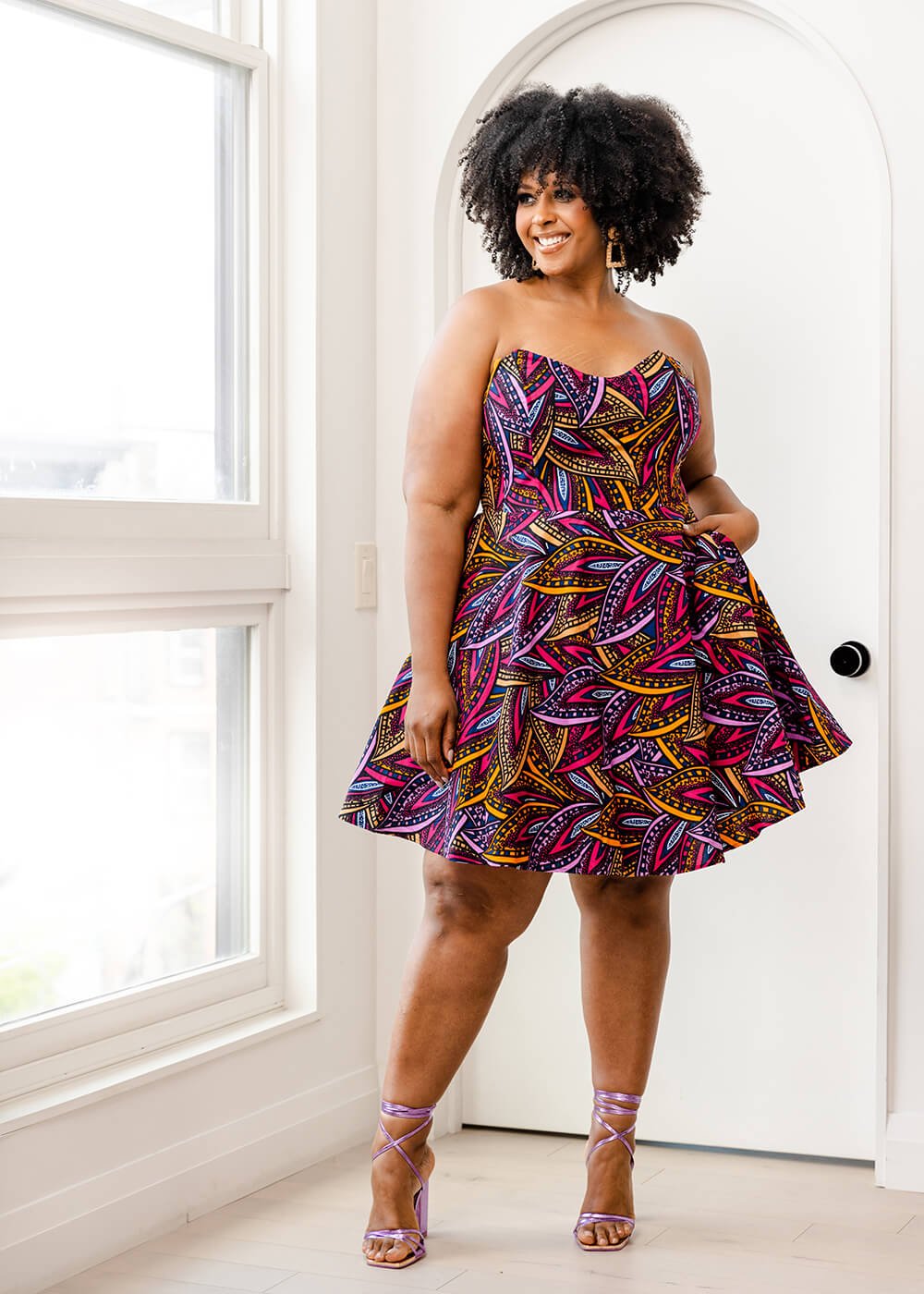 Jioni Women's African Print Corset Dress (Sunset Leaves) Multicolor - D'IYANU