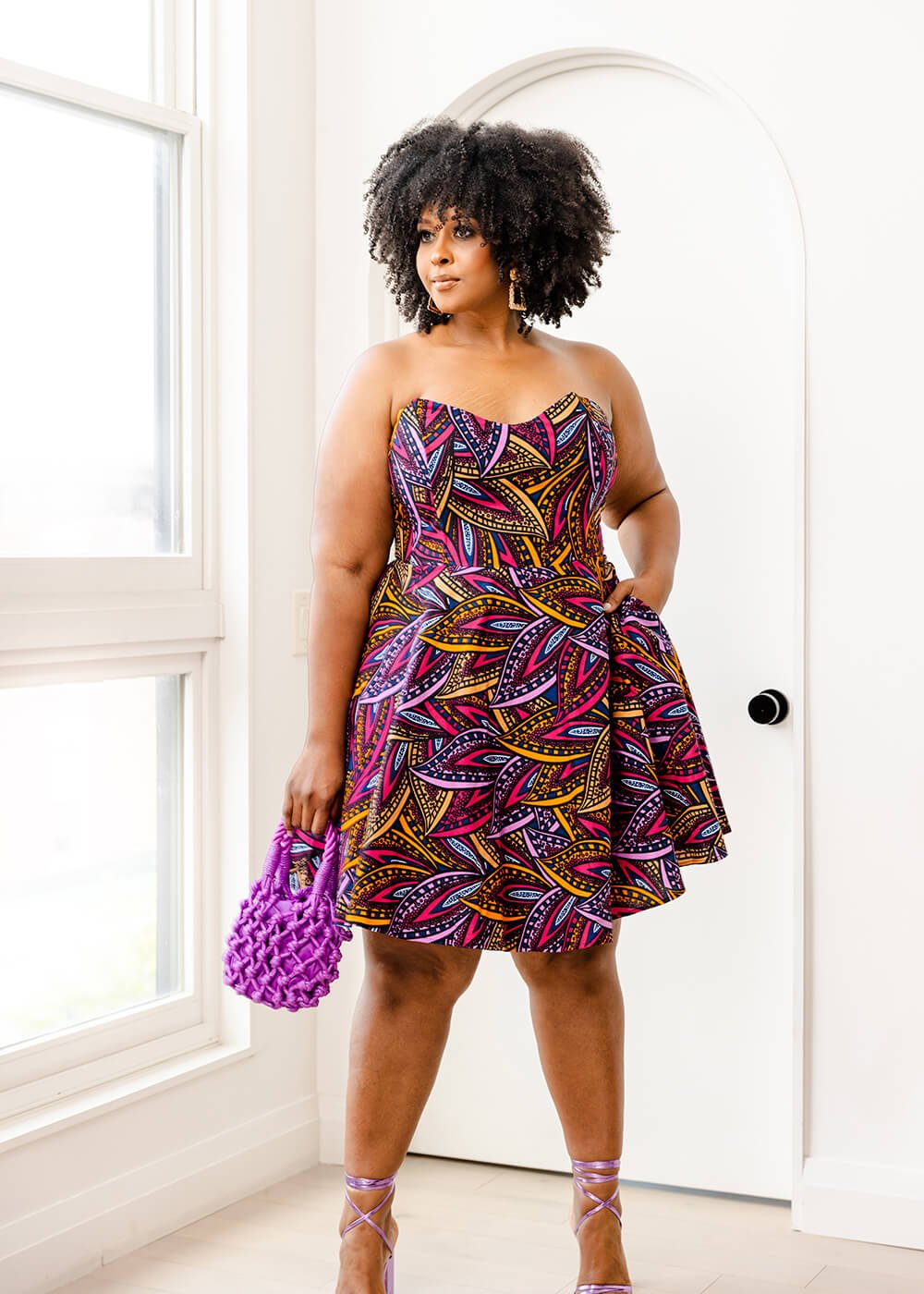 Jioni Women's African Print Corset Dress (Sunset Leaves) - D'IYANU