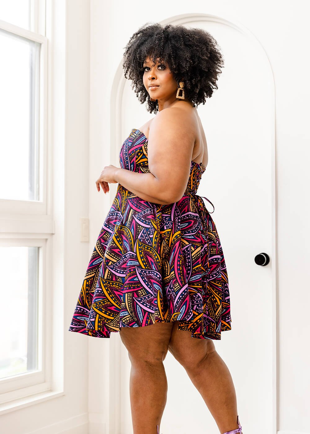 Jioni Women's African Print Corset Dress (Sunset Leaves) - D'IYANU