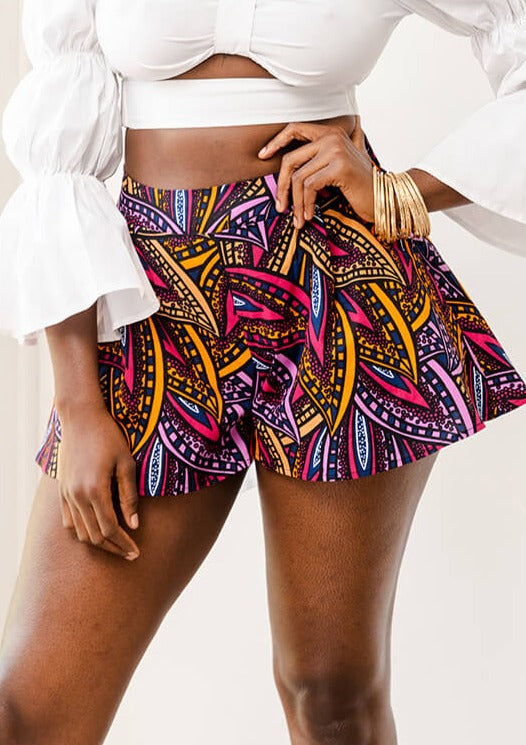 Nafasi Women's African Print Wide Leg Shorts (Sunset Leaves)