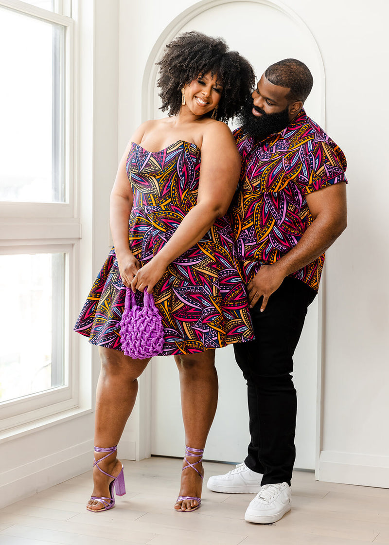 Jioni Women's African Print Corset Dress (Sunset Leaves)
