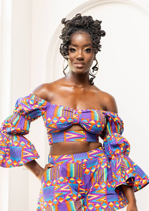 Binti Women's African Print Crop Top (Rainbow Kente)-Clearance