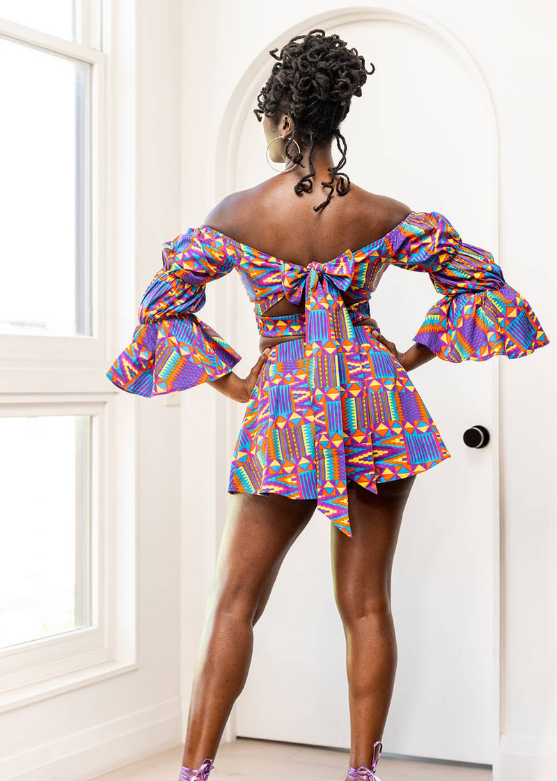 Binti Women's African Print Crop Top (Rainbow Kente)