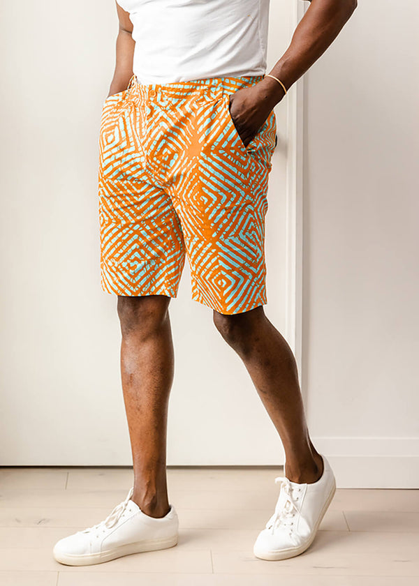 Debare African Print Shorts (Orange Blue Adire)