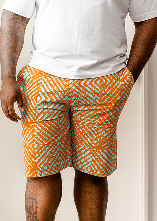 Debare African Print Shorts (Orange Blue Adire)