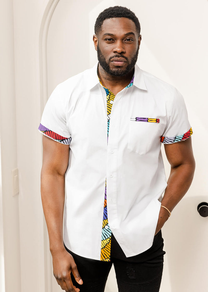 Salim Men's African Print Color-Blocked Shirt (Abstract Lines)