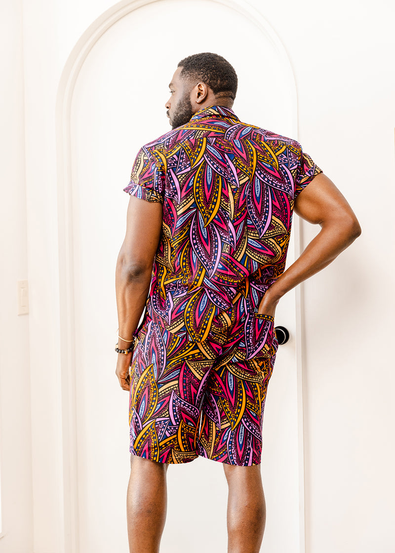 Debare African Print Shorts (Sunset Leaves)