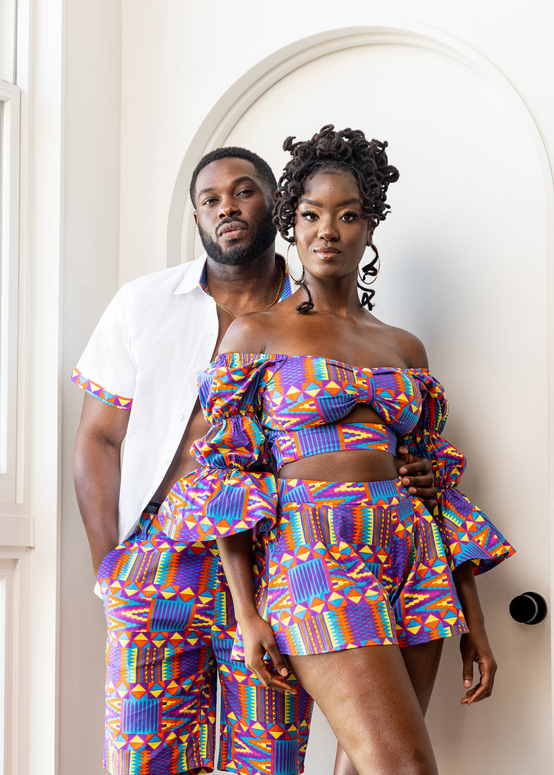 Debare African Print Shorts (Rainbow Kente)