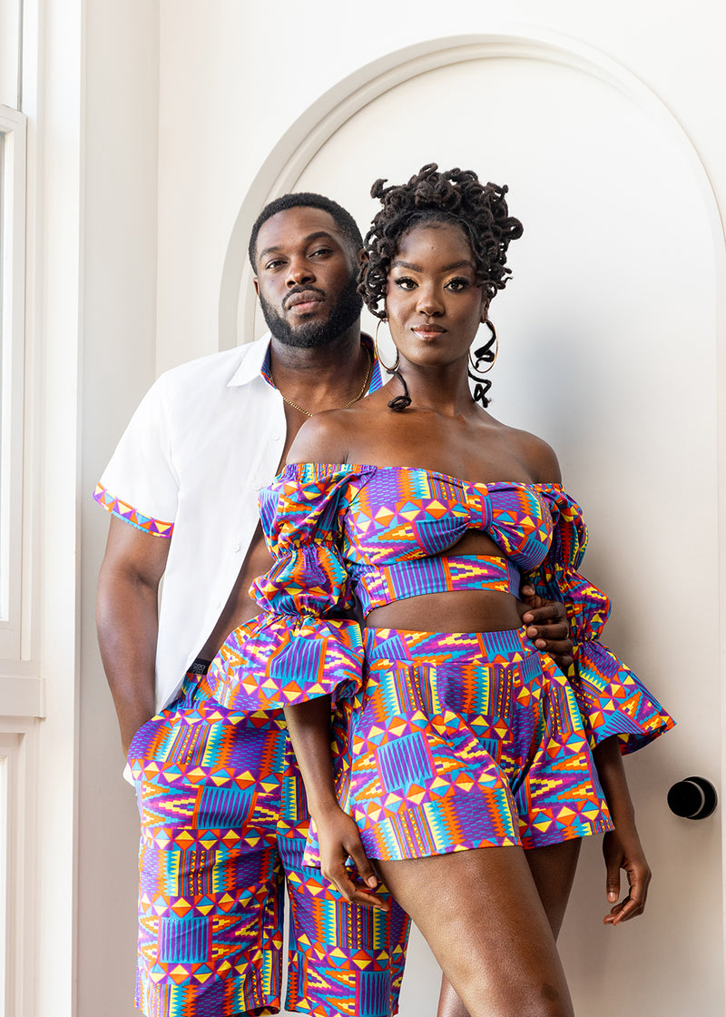 Debare African Print Shorts (Rainbow Kente)-Clearance