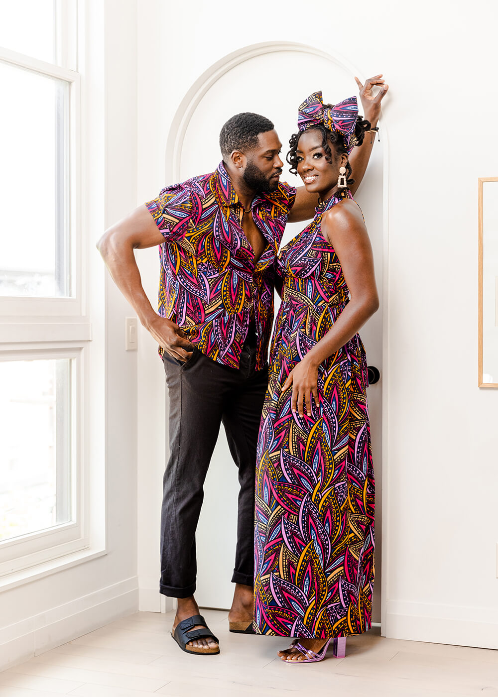 African Print Long Sleeve Yoke Button-Up Shirt main image 0