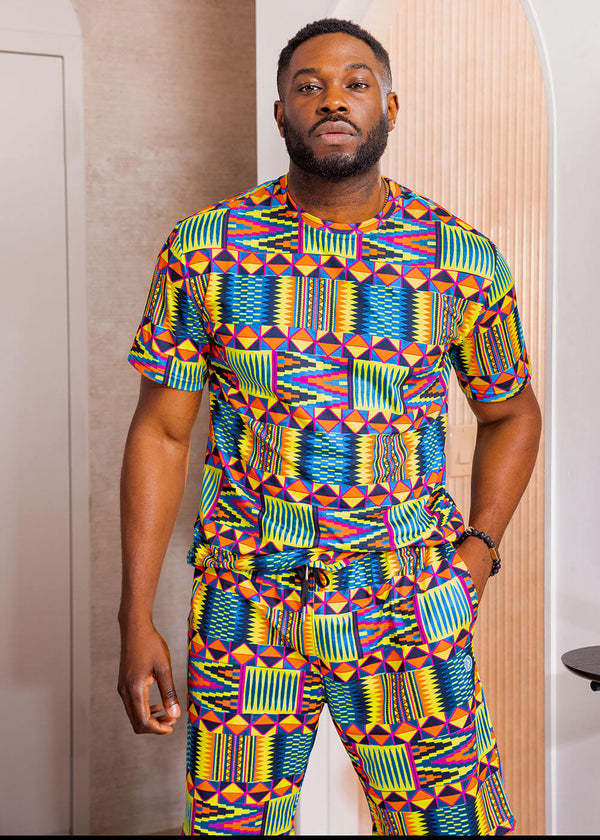 Edalo Men's African Print T-shirt (Canary Yellow Kente)