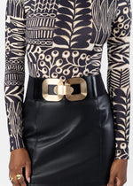 Igbanu Women's Wide Elastic Belt With Metal Buckle (Black)