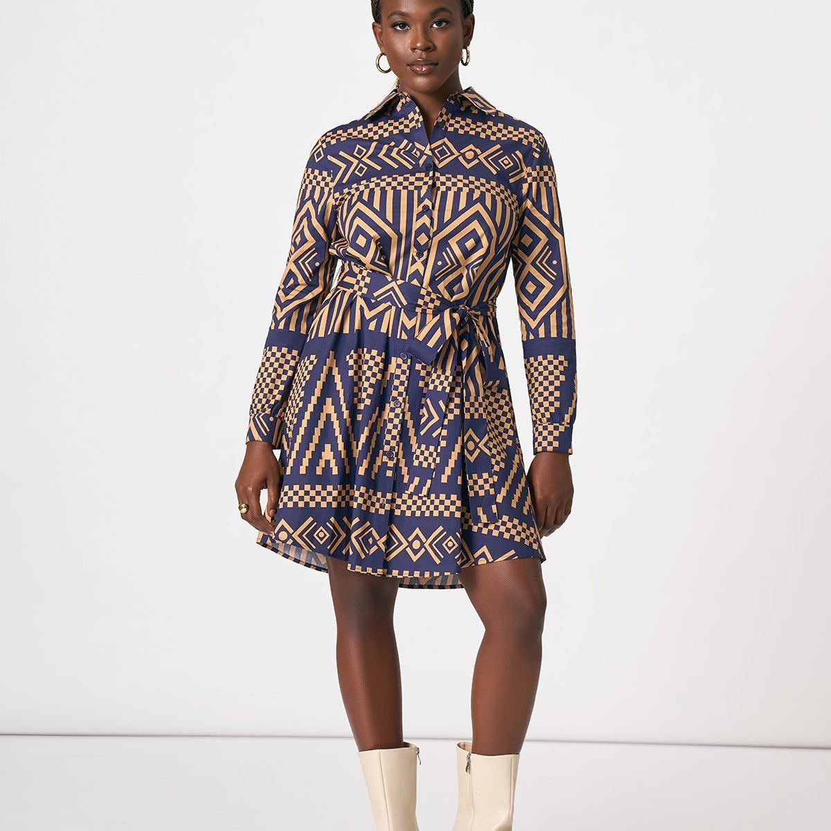 african print shirt dress for ladies Kianga Women's (Navy Tan Tribal) Navy / L Ecom Style:ADAE213096