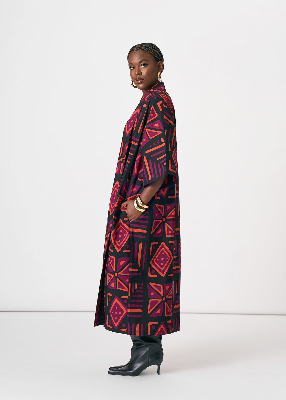 Ondina Women's African Print Kimomo (Black Peach Tribal) - D'IYANU