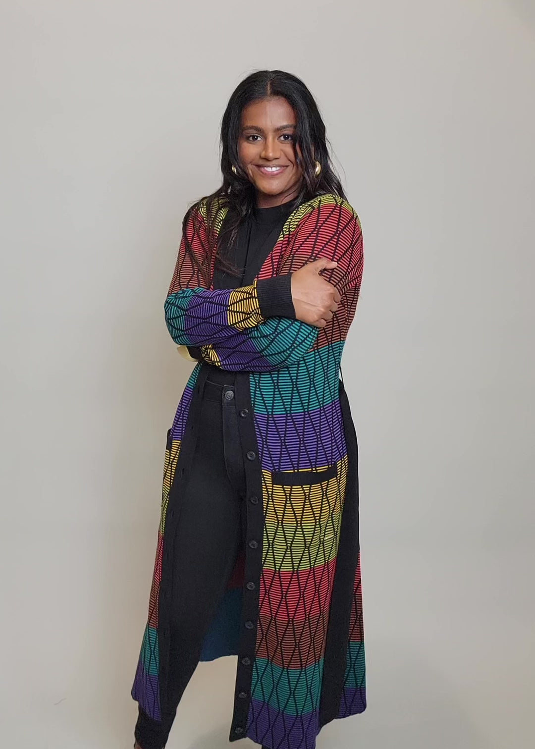 Aisha Women's African Print Cardigan - Rainbow Stripes