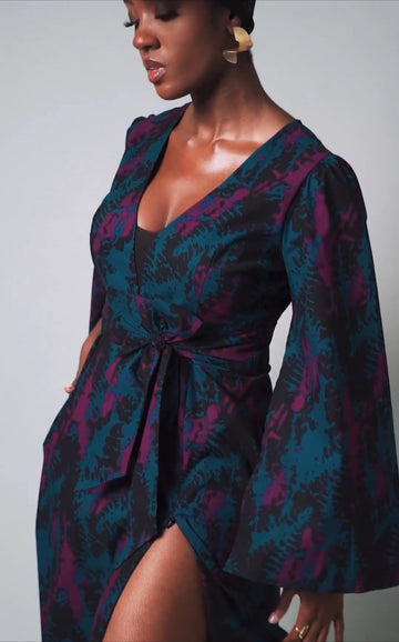 Liya Women's African Print Maxi Dress (Midnight Teal Abstract)