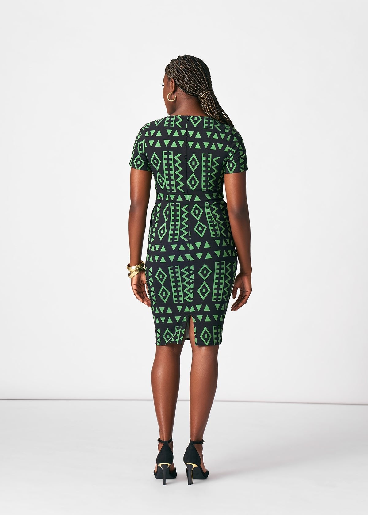 Sabella Women's African Print Stretch Dress (Moss Black Geometric) - D'IYANU