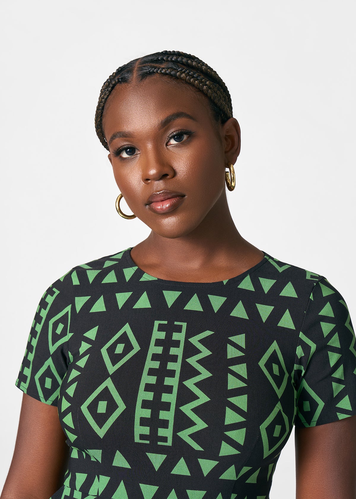 Sabella Women's African Print Stretch Dress (Moss Black Geometric) - D'IYANU