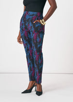 Talia Women's African Print Stretch Pants (Midnight Teal Abstract) - D'IYANU