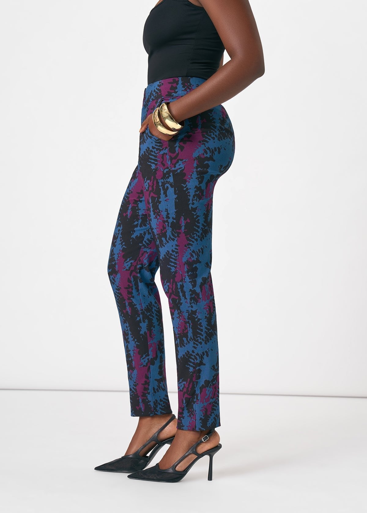 Talia Women's African Print Stretch Pants (Midnight Teal Abstract) - D'IYANU