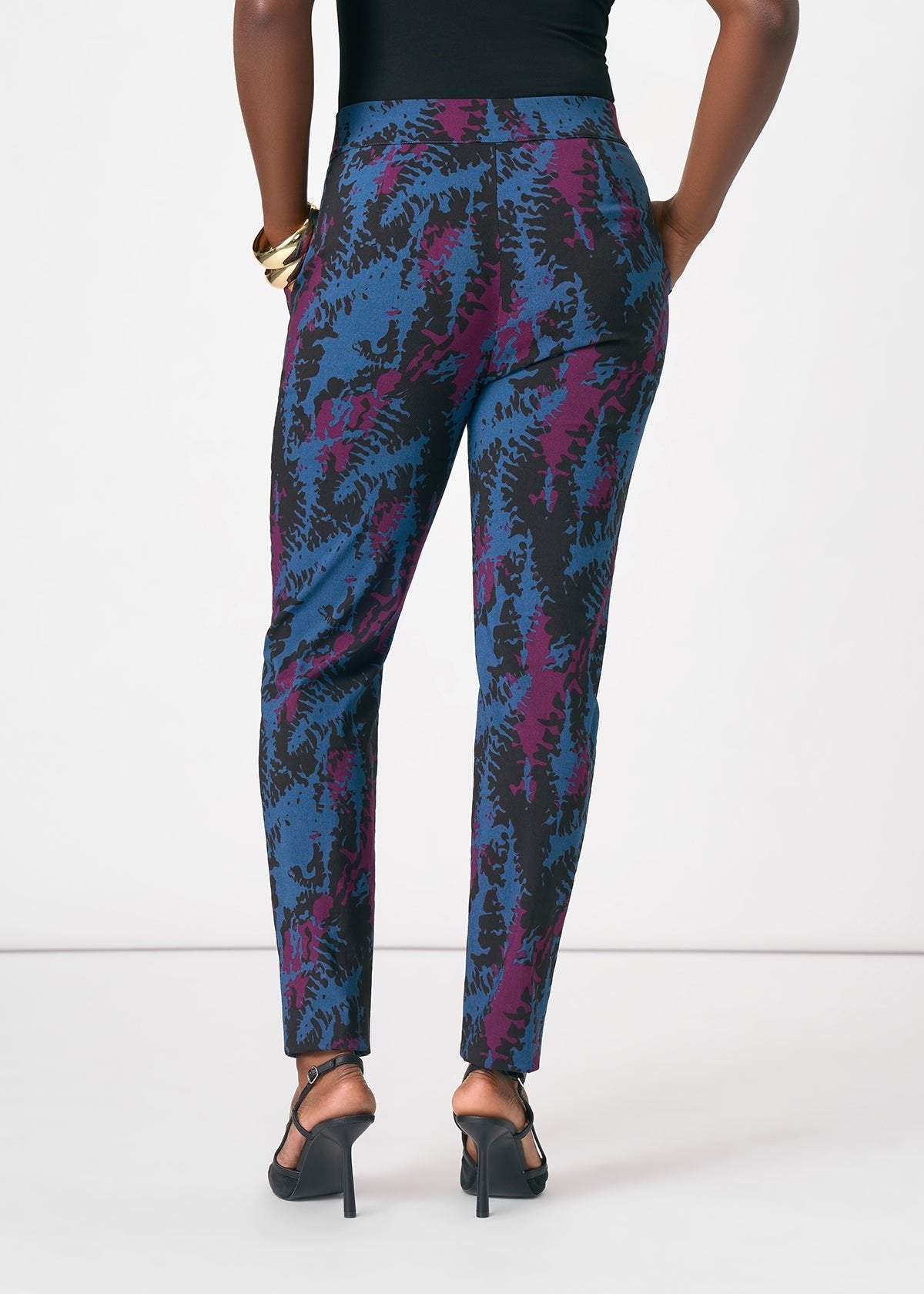 Talia Women's African Print Stretch Pants (Midnight Teal Abstract) - D'IYANU
