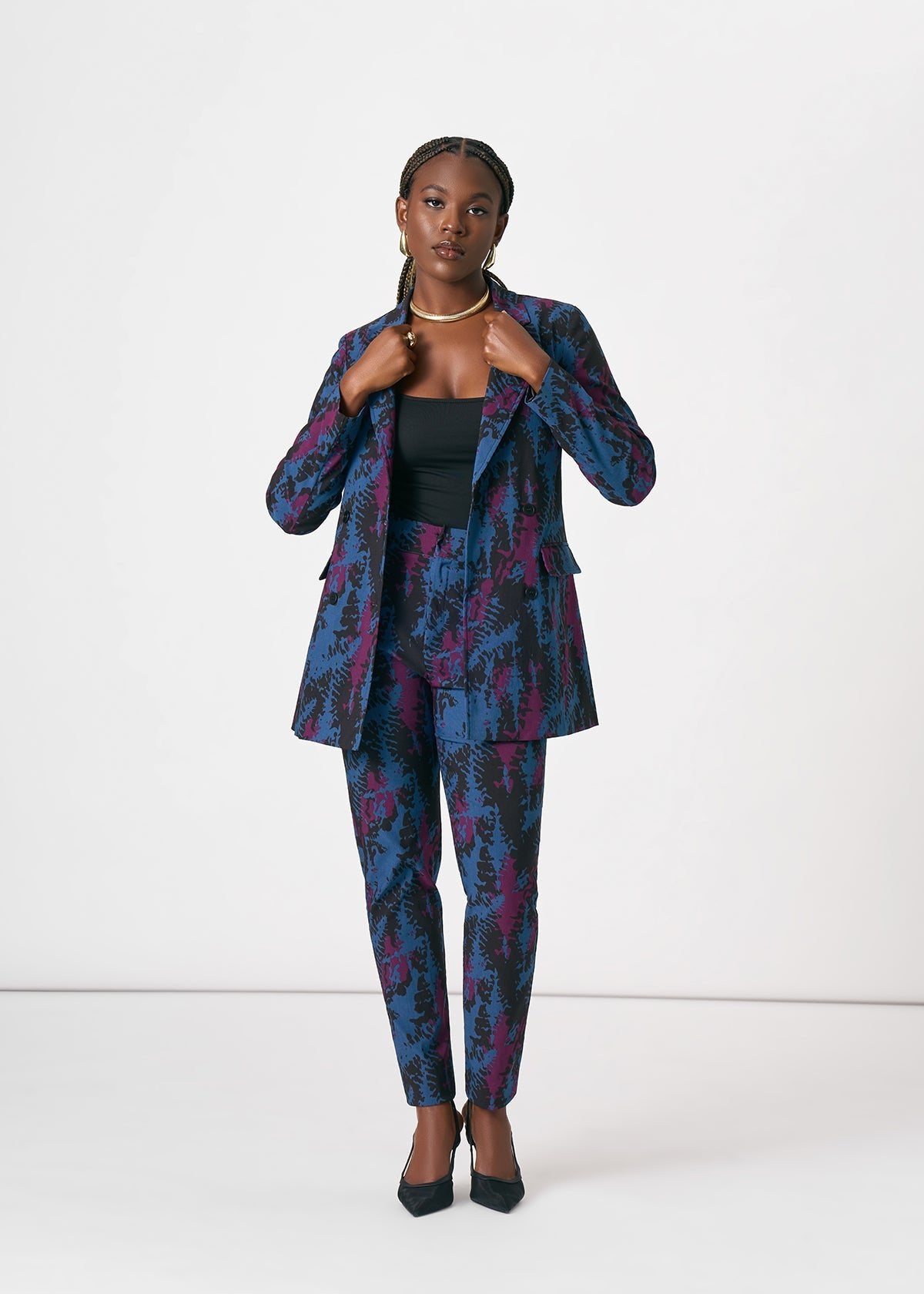 Talia Women's African Print Stretch Pants (Midnight Teal Abstract) - D'IYANU