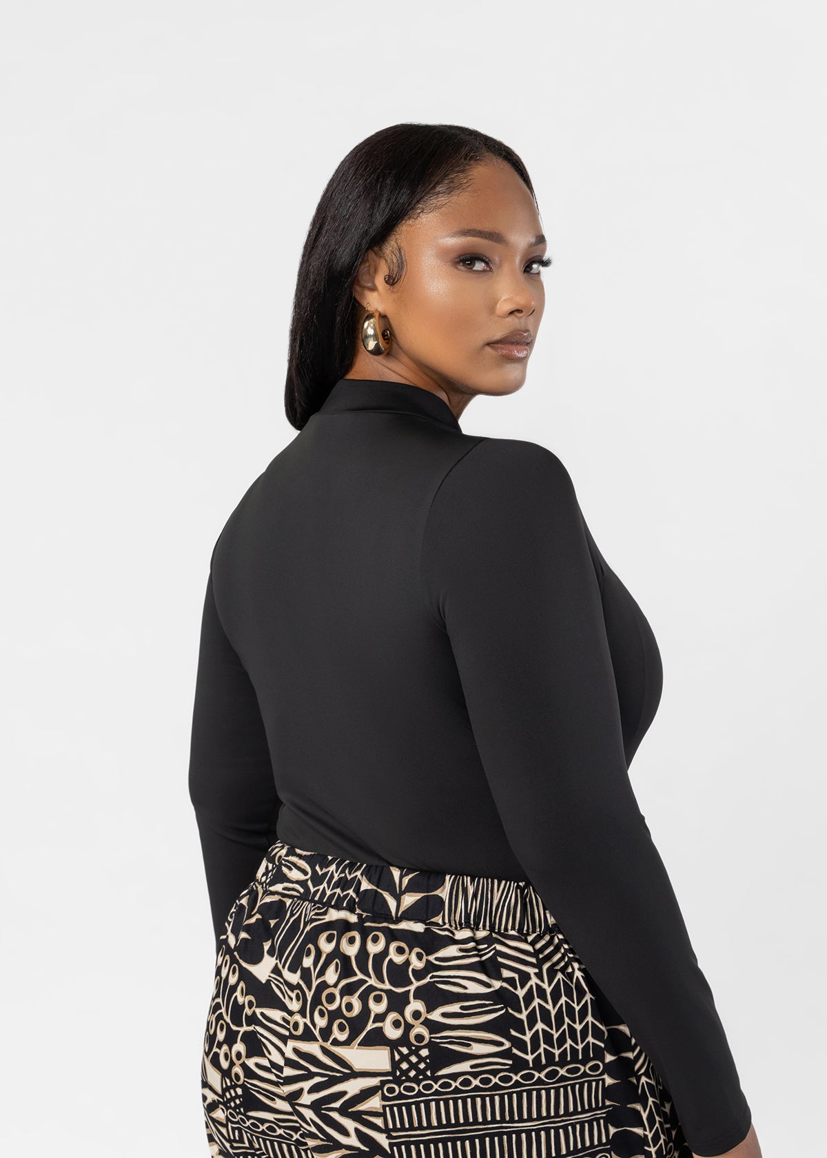 Thabisa Women's African Print Mock Neck Bodysuit (Black)