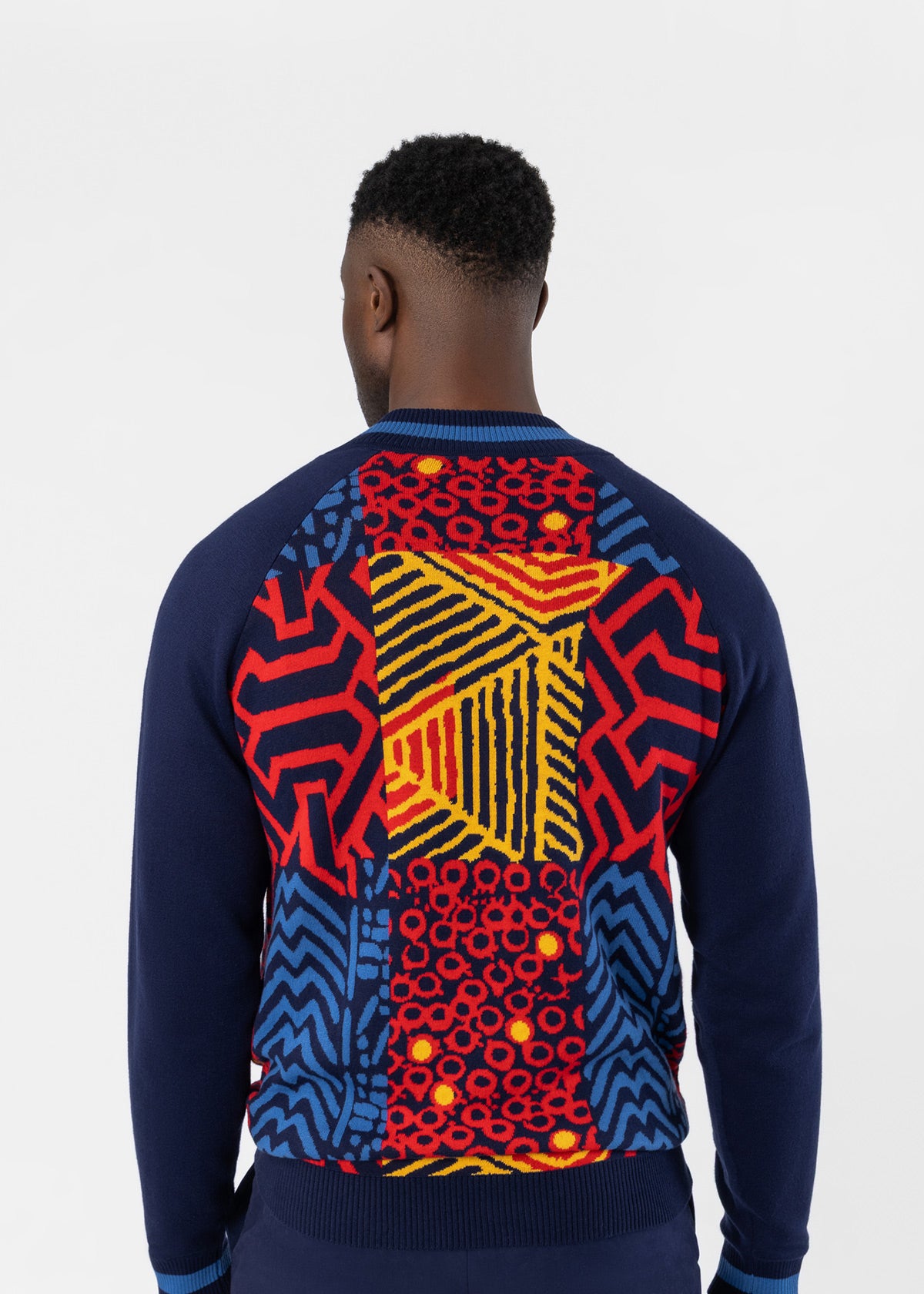 Togo Men's African Print Zip-Up Sweater (Poppy Navy Multipattern)