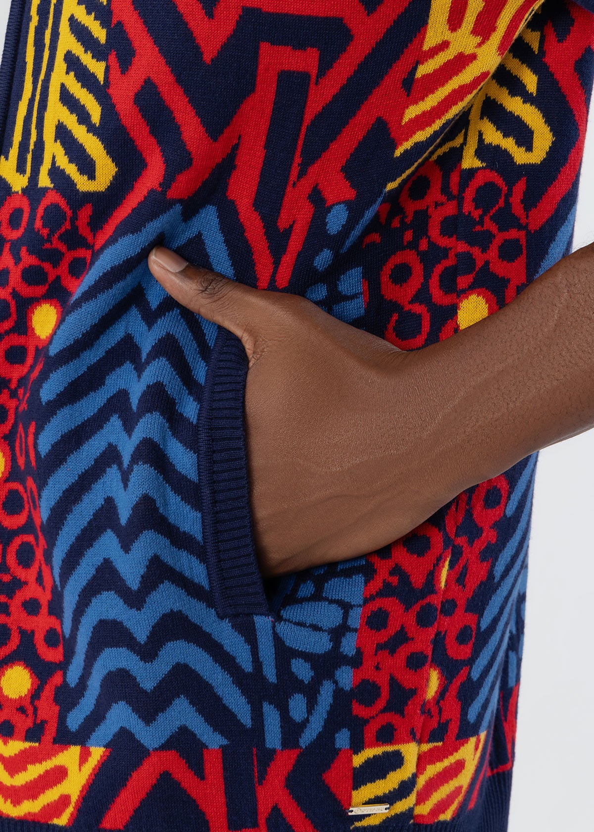 Togo Men's African Print Zip-Up Sweater (Poppy Navy Multipattern)