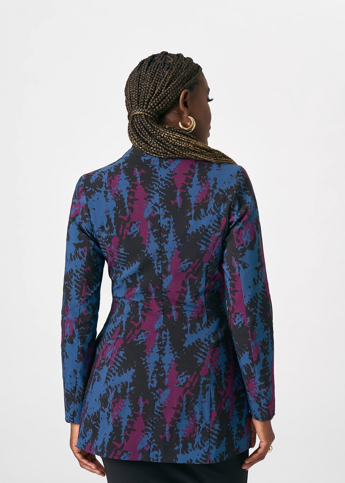 Uyai Women's African Print Stretch Blazer (Midnight Teal Abstract) - D'IYANU