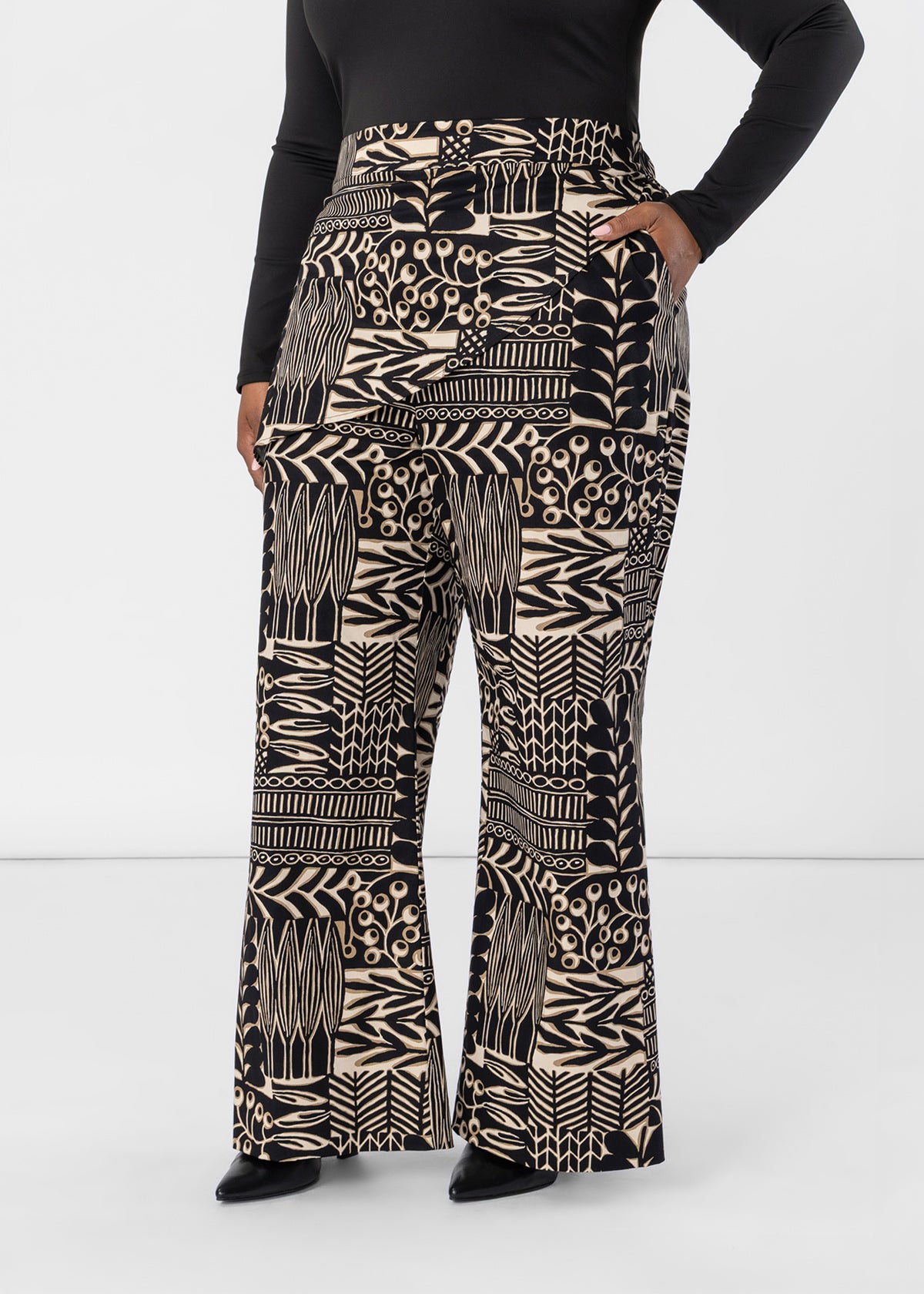 Yasmine Women's African Print Asymmetrical Pants (Ebony Tan Botanic)