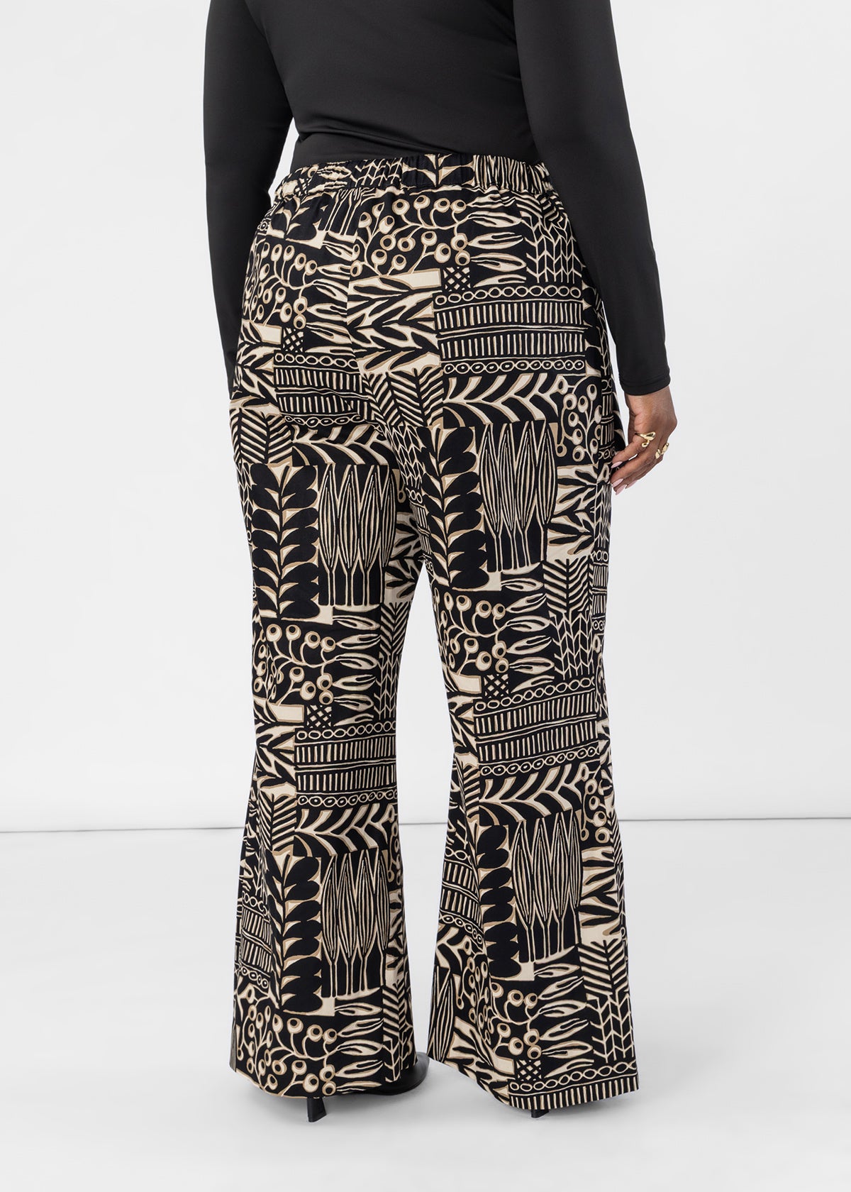 Yasmine Women's African Print Asymmetrical Pants (Ebony Tan Botanic)