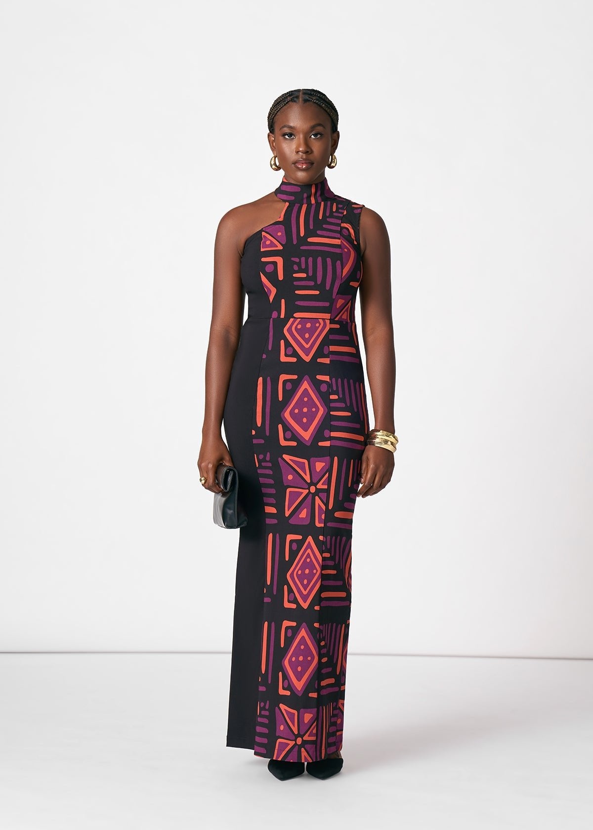 Zarina Women's African Print Cut Out Dress (Black Peach Tribal) - D'IYANU