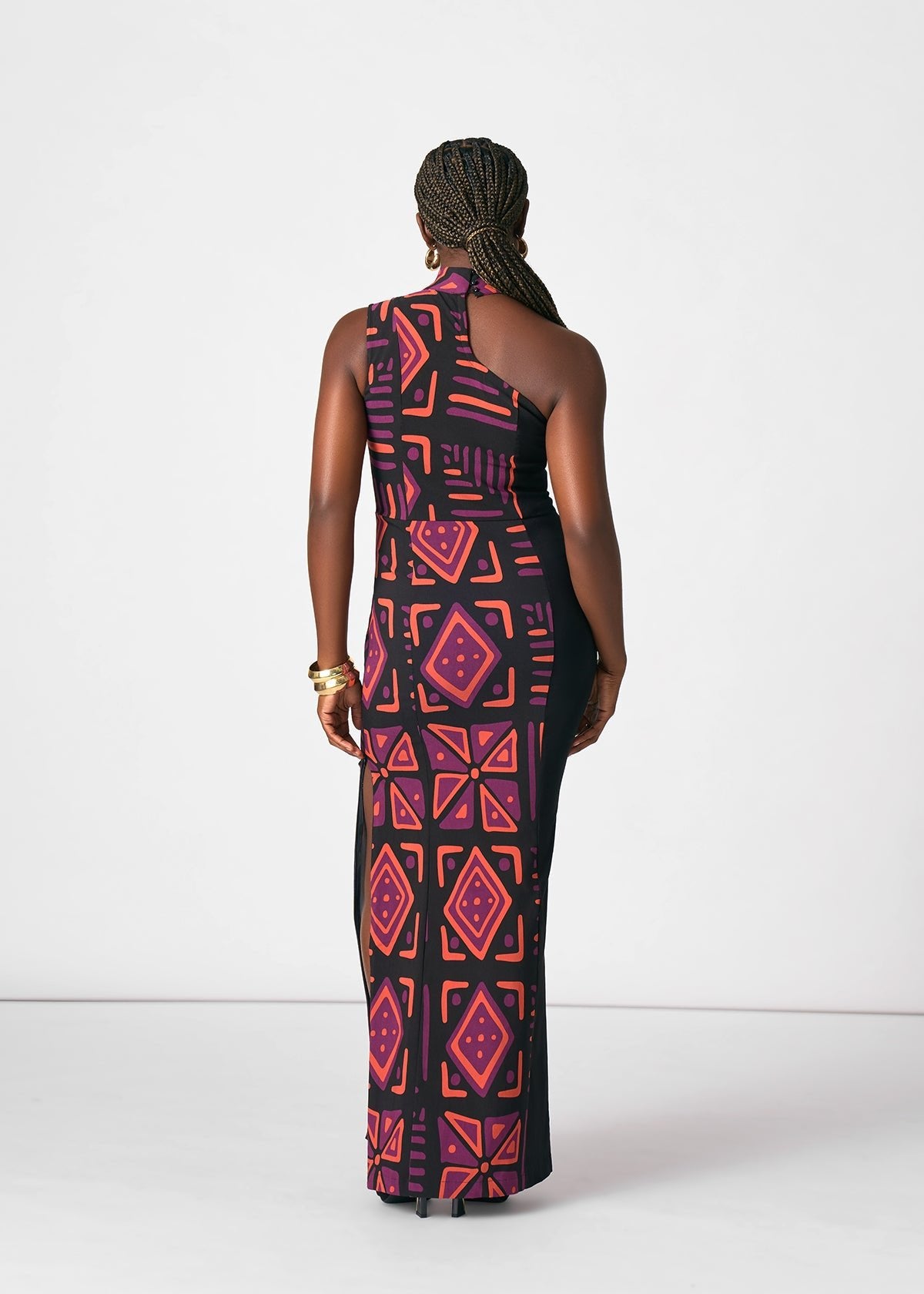 Zarina Women's African Print Cut Out Dress (Black Peach Tribal) - D'IYANU