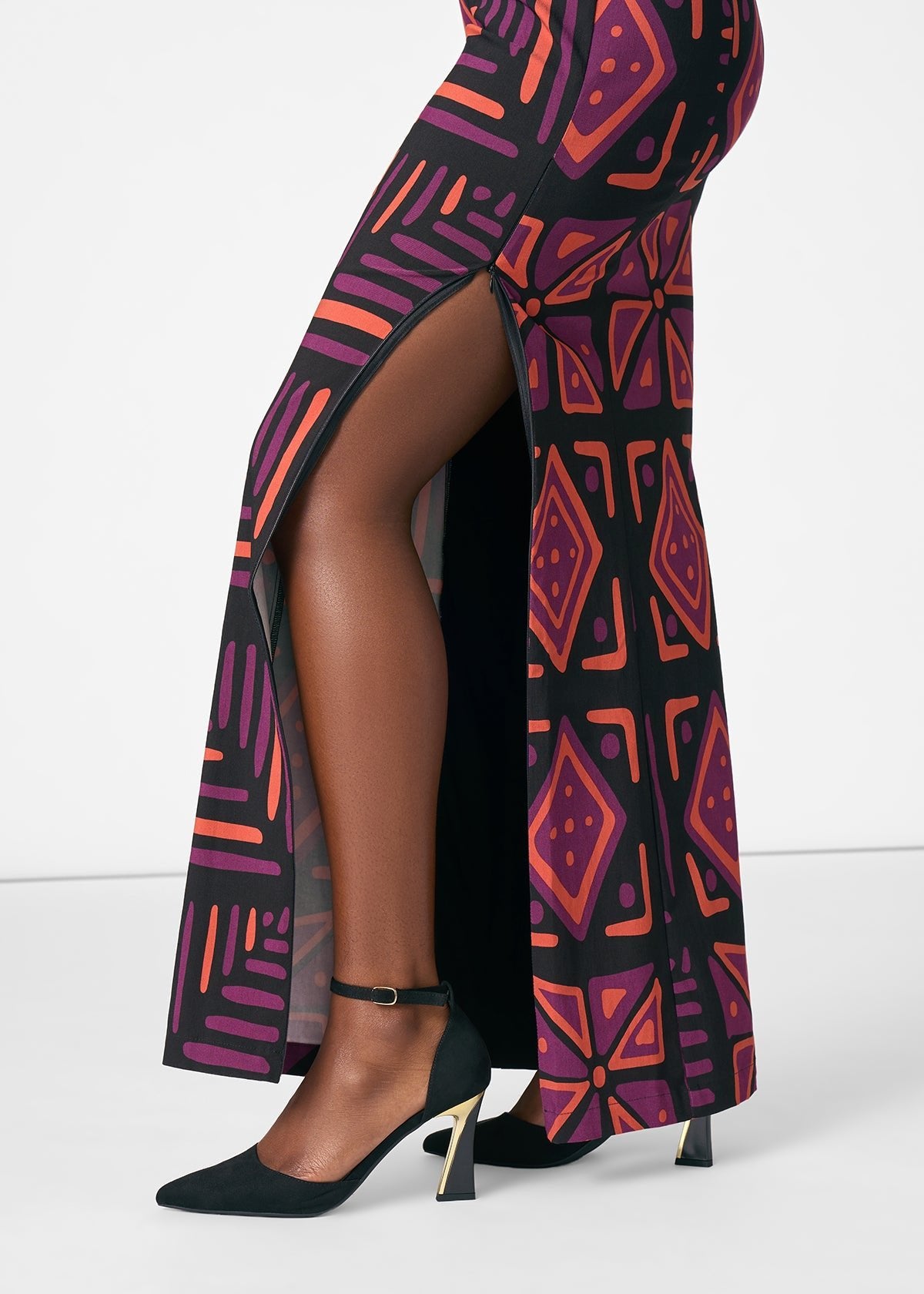 Zarina Women's African Print Cut Out Dress (Black Peach Tribal) - D'IYANU