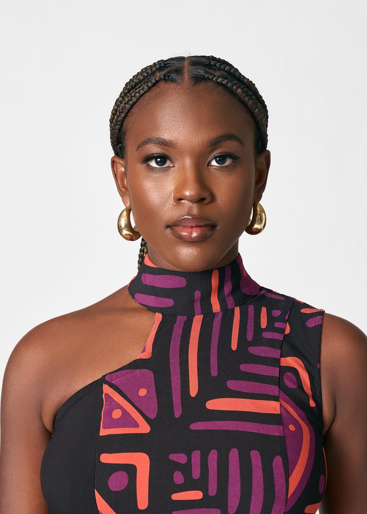 Zarina Women's African Print Cut Out Dress (Black Peach Tribal) - D'IYANU