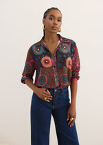 Zoela Women's African Print Sheer Chiffon Blouse (Navy Bohemian Multipattern) - D'IYANU
